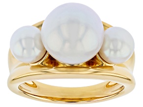 White Cultured Freshwater Pearl 18K Yellow Gold Over Sterling Silver Ring