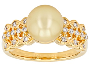 Golden Cultured South Sea Pearl with Lab Grown Diamond 18K Yellow Gold Over Sterling Silver Ring