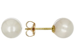 White Cultured Japanese Akoya Pearl 14k Yellow Gold Stud Earrings
