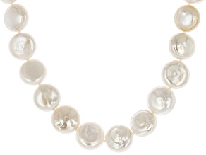Coin White Cultured Freshwater Pearl Sterling Silver 18 Inch Necklace