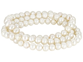 White Cultured Freshwater Pearl Stretch Bracelet Set of 3