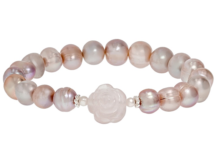 Pink Cultured Freshwater Pearl and Pink Quartz Stretch Bracelet