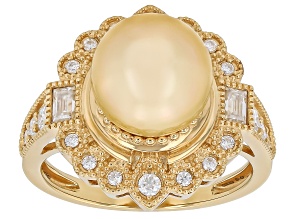 Golden Cultured South Sea Pearl With Moissanite 18k Yellow Gold Over Sterling Silver Ring