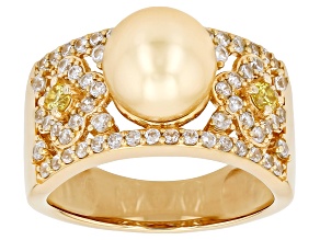 Golden Cultured South Sea Pearl with Yellow Sapphire and Zircon 18K Yellow Gold Over Silver Ring