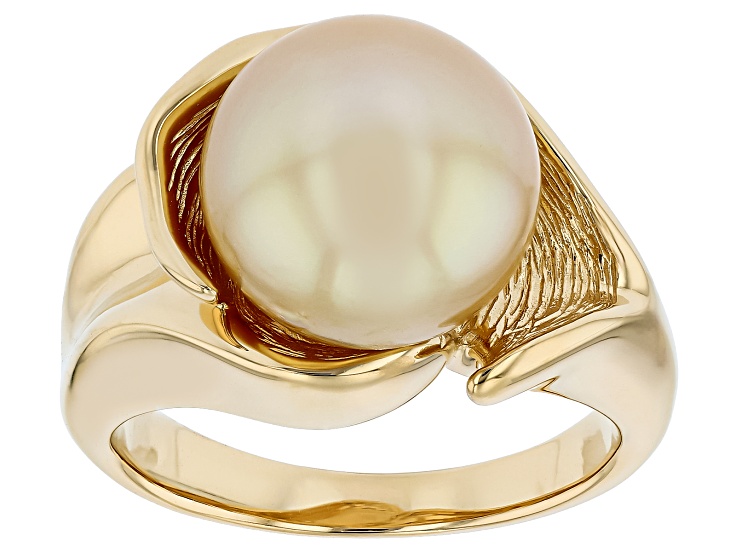 Golden Cultured South Sea Pearl 18K Yellow Gold Over Silver Silver Ring