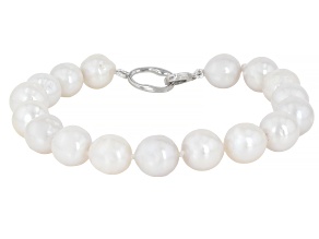Pink Cultured Freshwater Pearl Rhodium Over Sterling Silver Bracelet