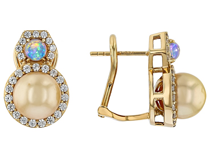 Golden Cultured South Sea Pearl with Ethiopian Opal & White Zircon