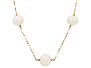 White Cultured Freshwater Pearl 18K Yellow Gold Over Sterling Silver Necklace