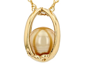 Golden Cultured South Sea Pearl 18K Yellow Gold Over Sterling Silver Pendant with Chain
