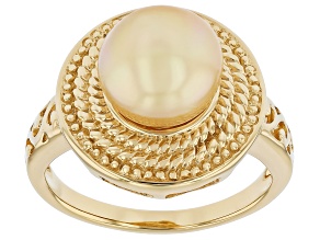 Golden Cultured South Sea Pearl 18K Yellow Gold Over Sterling Silver Ring