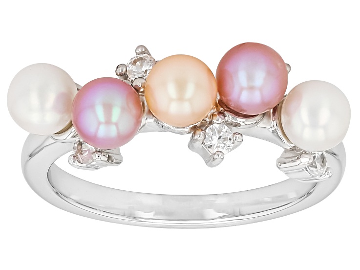 Peach, White and Lavender Cultured Freshwater Pearl With White