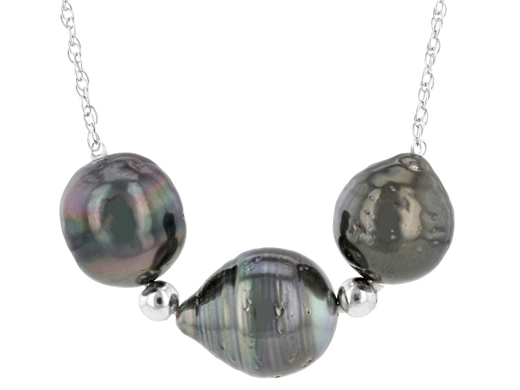 8-10mm Cultured Tahitian Pearl Rhodium Over Sterling Silver 18 Inch Necklace