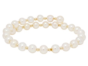 Genusis™ White Cultured Freshwater Pearl 14k Yellow Gold Wrap Bracelet