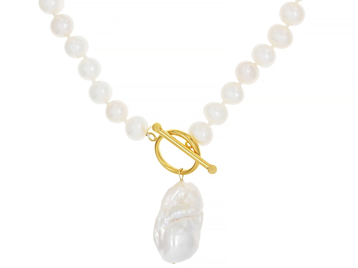 Genusisâ„¢ White Cultured Freshwater Pearl 14k Yellow Gold Over Sterling Silver 18 Inch Necklace