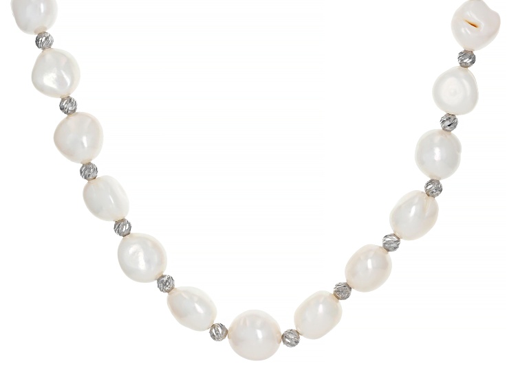 White Cultured Freshwater Pearl Sterling Silver 18 Inch Strand Necklace