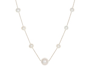 White Cultured Freshwater Pearl 14k Yellow Gold 18 Inch Station Necklace