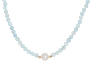 White Cultured Freshwater Pearl & Coral 14k Yellow Gold 18 Inch Necklace