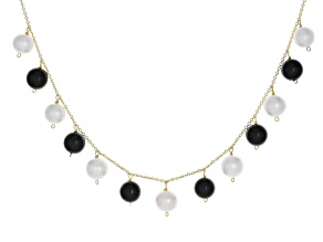 White Cultured Freshwater Pearl & Black Agate 14k Yellow Gold Over Sterling Silver Necklace