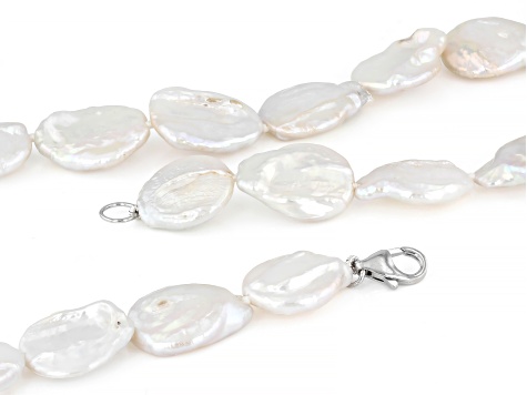 White Cultured Freshwater Pearl Rhodium Over Sterling Silver 20 Inch Necklace