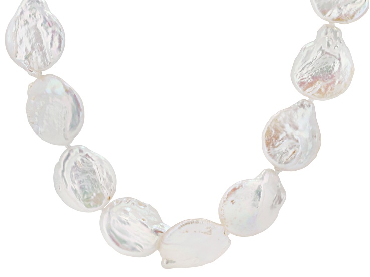 White Cultured Freshwater Pearl Rhodium Over Sterling Silver 24 Inch Necklace