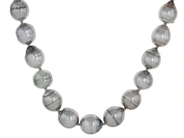 Platinum Cultured Tahitian Pearl Rhodium Over Sterling Silver 18" Strand Necklace