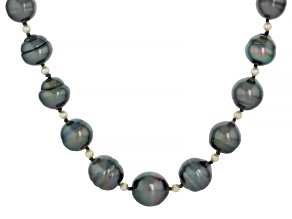 Cultured Tahitian and Candlelight Cultured Akoya Pearl 14k Gold Over Silver 20" Strand Necklace