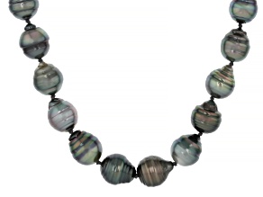 Cultured Tahitian Pearl Rhodium Over Sterling Silver 18" Strand Necklace