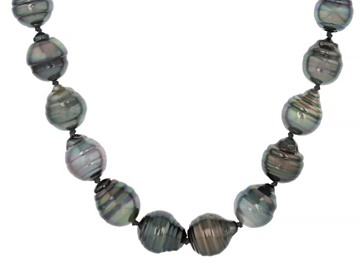 Cultured Tahitian Pearl Rhodium Over Sterling Silver 18" Strand Necklace