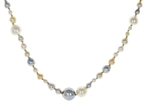 Multi-Color Cultured Japanese Akoya Pearl 14k Yellow Gold Over Sterling Silver 20" Strand Necklace