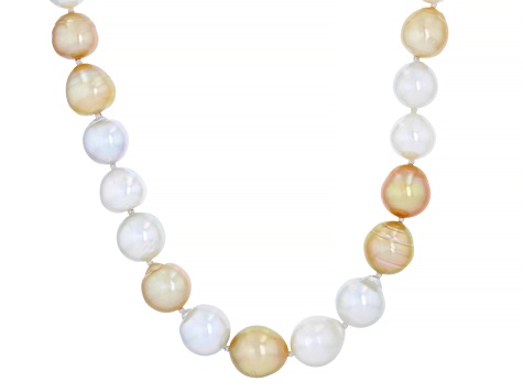 White and Golden Cultured South Sea Pearl 14k Yellow Gold Over Sterling ...
