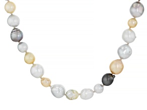 Multi-Color Cultured Tahitian & South Sea Pearl 14k Yellow Gold Over Silver 20" Strand Necklace