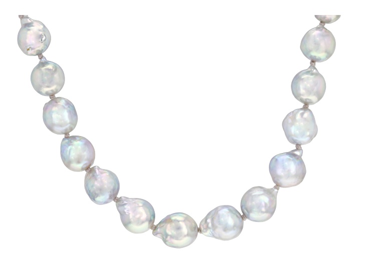 Platinum Cultured Japanese Akoya Pearl Sterling Silver 18" Strand Necklace