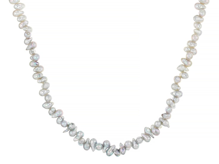 White and Platinum Cultured Japanese Akoya Bitsy Pearl 14K White Gold 18" Strand Necklace