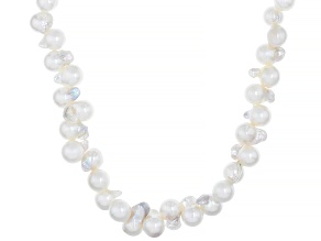 White Cultured Japanese Akoya Pearl Rhodium Over Sterling Silver 18 Inch Strand Necklace