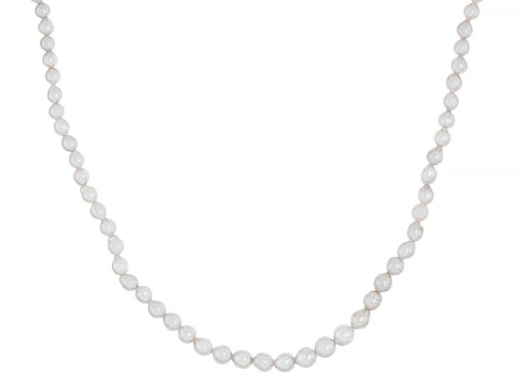 Platinum Cultured Japanese Akoya Pearl Rhodium Over Sterling Silver 16 Inch Necklace