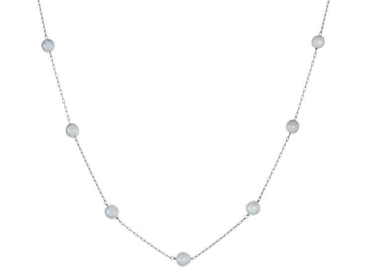 Platinum Cultured Japanese Akoya Pearl Rhodium Over Sterling Silver 16 Inch Strand Necklace