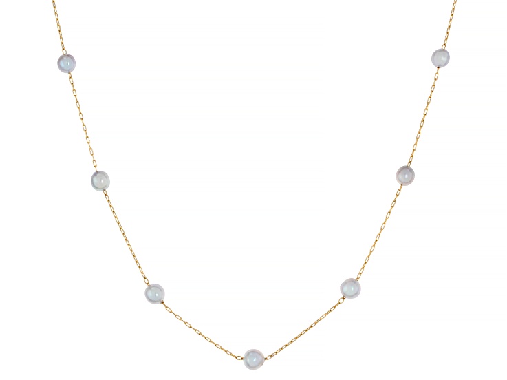Platinum Cultured Japanese Akoya Pearl 14k Yellow Gold Over Sterling Silver 16 Inch Strand Necklace