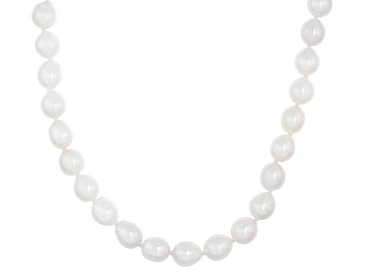White Cultured Freshwater Pearl Rhodium Over Sterling Silver 18 Inch Strand Necklace
