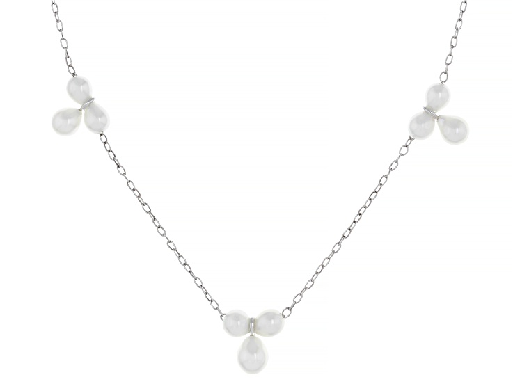 White Cultured Japanese Akoya Bitsy Pearl Rhodium Over Sterling Silver 16 Inch Strand Necklace