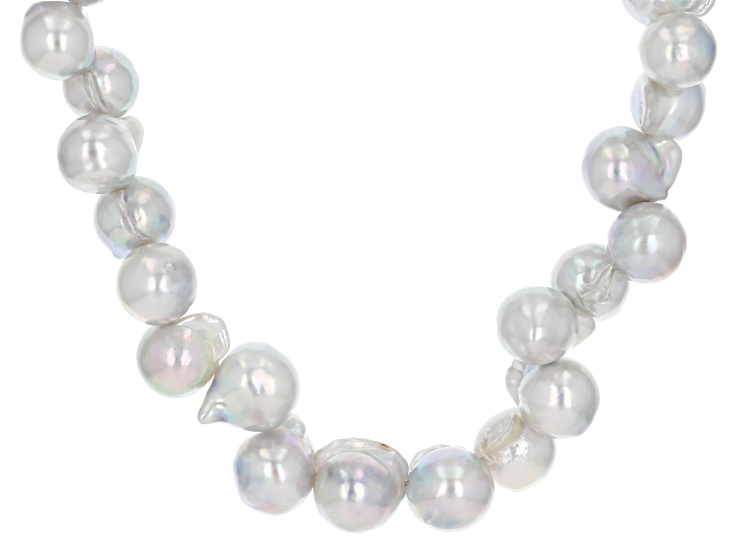 Platinum Cultured Japanese Akoya Pearl Rhodium Over Serling Silver 18 Inch Strand Necklace