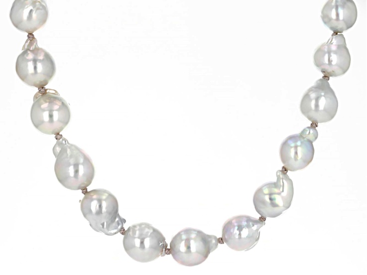Platinum Cultured Japanese Akoya Pearl Rhodium Over Sterling Silver 18 Inch Strand Necklace