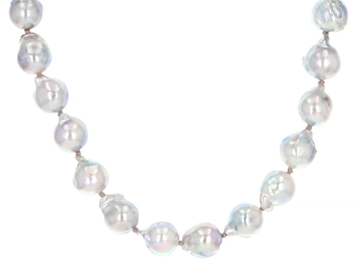 Platinum Cultured Japanese Akoya Pearl Rhodium Over Sterling Silver 18 Inch Strand Necklace