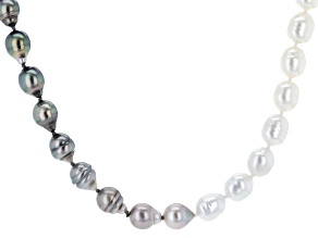 Cultured Tahitian & White South Sea Pearl Rhodium Over Sterling Silver 36 Inch Strand Necklace