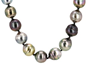 Multi-Color Cultured Tahitian Pearl Rhodium Over Sterling Silver 18 Inch Strand Necklace