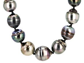 Multi-Color Cultured Tahitian Pearl Rhodium Over Sterling Silver 18 Inch Strand Necklace
