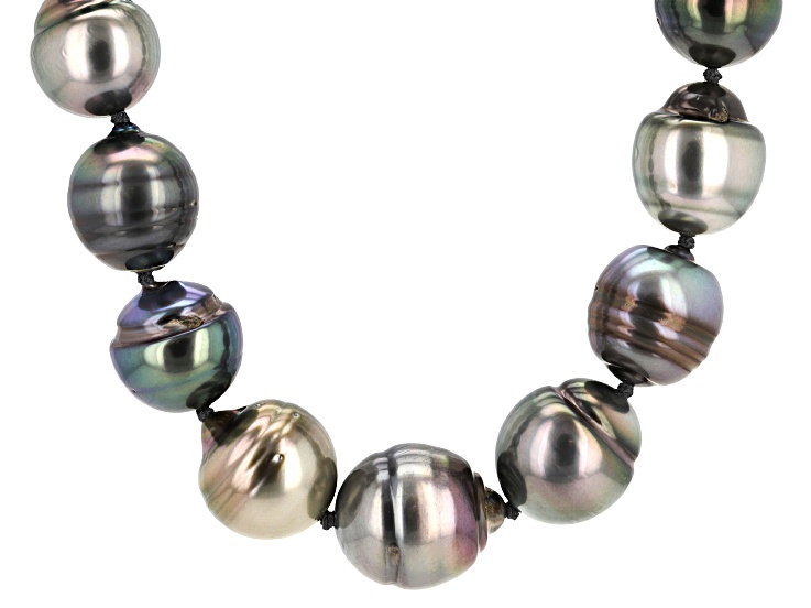 Multi-Color Cultured Tahitian Pearl Rhodium Over Sterling Silver 18 Inch Strand Necklace