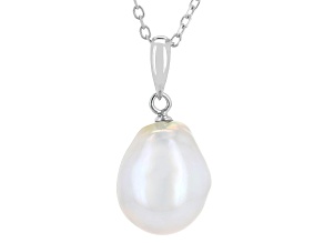 Platinum Cultured Japanese Akoya Pearl Rhodium Over Sterling Silver Pendant With Chain