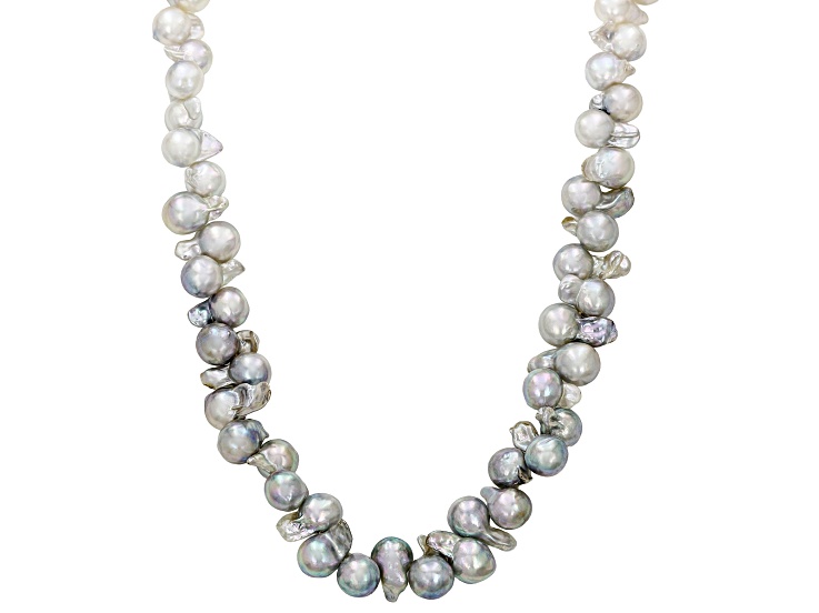 Multi-Color Cultured Japanese Akoya Pearl Rhodium Over Sterling Silver 18 Inch Strand Necklace