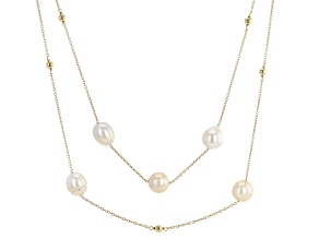 White & Golden Cultured South Sea Pearl 18k Yellow Gold Over Silver 20 Inch Multi Row Necklace