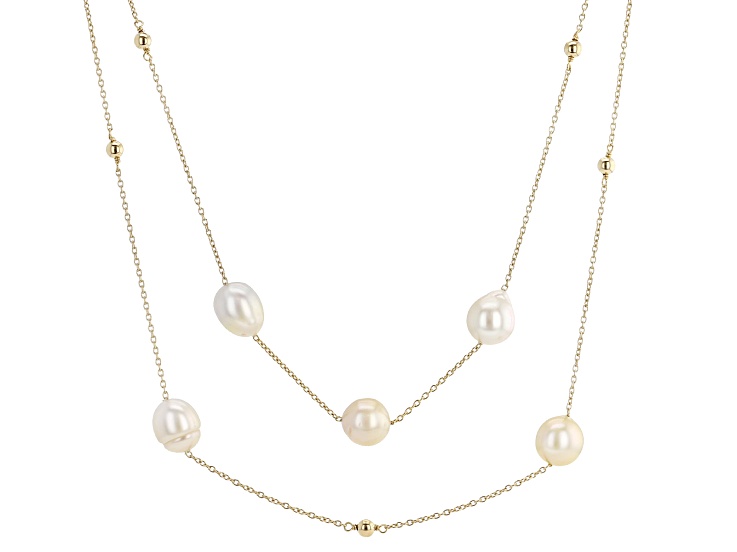 White & Golden Cultured South Sea Pearl 18k Yellow Gold Over Silver 20 Inch Multi Row Necklace